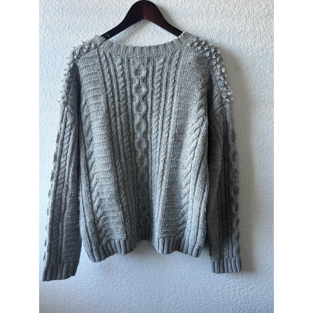 Banana Republic Cable Knit Sweater L Gray Italian‎ Yarn Crew Neck Old Money - Picture 4 of 11
